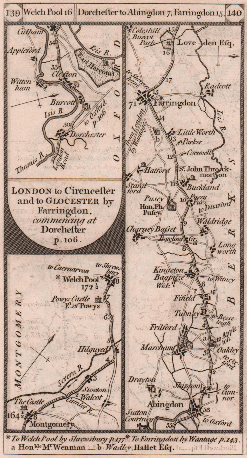 Montgomery-Welshpool. Dorchester-Abingdon road strip map PATERSON 1803 old